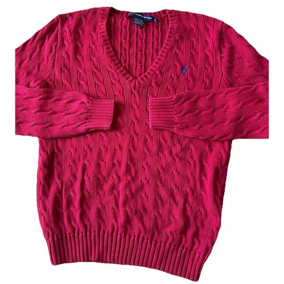 VTG Ralph Lauren Sport Womens XL Cable Knit Sweater RED Preppy Retro Tennis Y2K - Picture 9 of 9